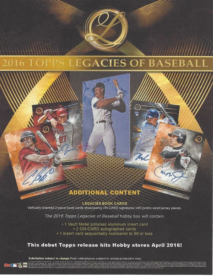 2016 TOPPS LEGACIES OF BASEBALL FACTORY SEALED HOBBY BOX - Image 1 of 1