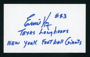 Tarjeta índice firmada 3x5 por Ernie Koy NFL Giants, Texas 1963 campeón nacional G1257 - Imagen 1 de 1