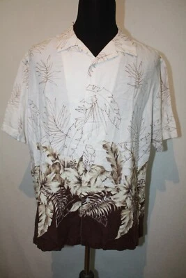Camisa Havanera XL Mezcla de Lino Marfil Marrón Banda Floral Estilo Tropical Abotonada Foto 1 de 4