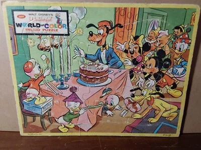 Jaymar Disney Mundo de Color Mickey Cumpleaños Marco Bandeja Puzzle 2756-29 De Colección 1969 Foto 1 de 4