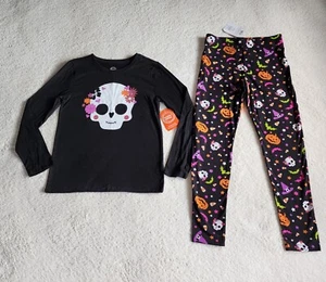 NWT big girl Halloween outfit, long sleeve top Scull & leggings, size L - Picture 1 of 4
