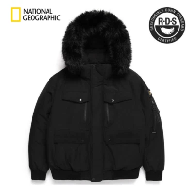 National Geographic Taruga Fur Trimmed Hoodie Down CARBON BLACK ASIAN FIT - Image 1 of 4
