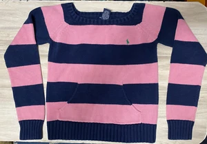 Vtg 80s-90s RALPH LAUREN Kids Girl XL Striped Sweater Preppy Boat Neck Pink Blue - Picture 1 of 18