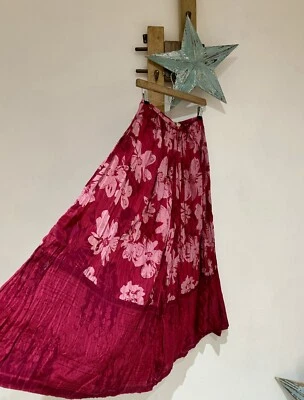 Vintage Monsoon 100% SILK Fuchsia Pink Floral Boho Hippie Maxi Peasant Skirt S - Image 1 of 4