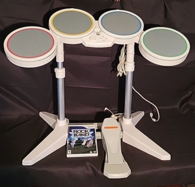 Nintendo Wii Rock Band Drum Set Bundle Wired Drums w/o Sticks - Rock Band 1 Game - Image 1 of 4