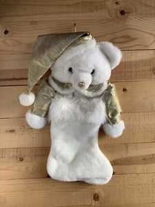 Dan Dee Collectors Choice Christmas Stocking 3D Plush Teddy Bear White Gold - Picture 1 of 6