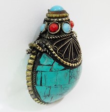 Retro Old Tibet Silver flower lace Green Blue Turquoise snuff bottle 35MM