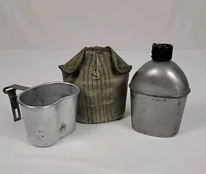 Vintage US Army Military Canteen Vollrath 1944 With Belt Clip & Mess Cup - Picture 1 of 21