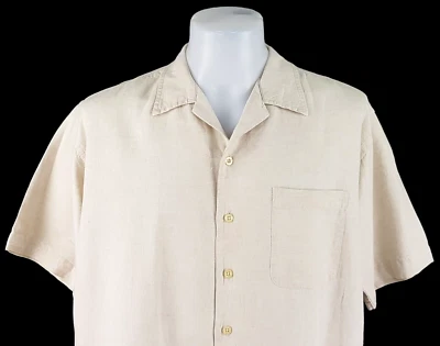 CLUB ROOM By CHARTER CLUB Mens Heavy LINEN Beige S/S EVENING SHIRT - L - 50" - Image 1 of 4