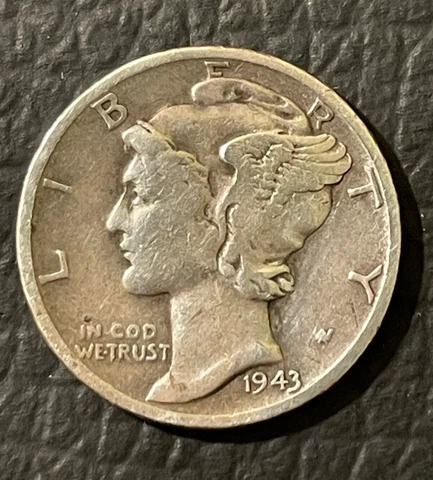 1943-D Mercury Dime, 0.90 Silver, Circulated, Ungraded, Uncertified Cover