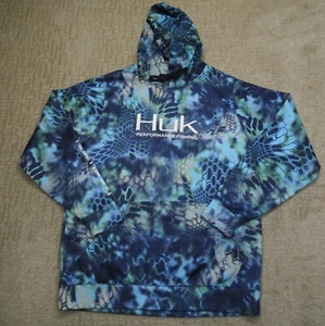Huk Hoodie Men Large Blue Typhon Camo Sweatshirt Fishing Performance Pullover - Picture 1 of 8