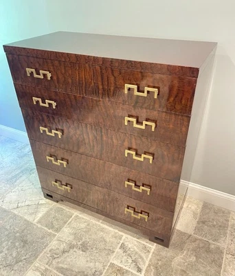 Vintage Mid Century Modern Art Deco Burl Walnut Tall Chest Dresser Renzo Rutilli - Image 1 of 4