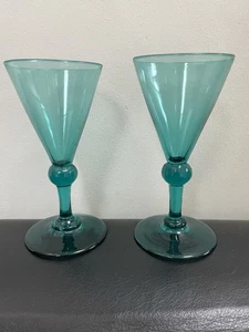 Georgian Glass Peacock Blue Wine Glass Ball Knop C 1830 - Picture 1 of 5