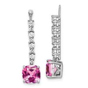14K White Gold Lab Grown Diamond & Lab Created Pink Sapphire Earring Jackets - Picture 1 of 3
