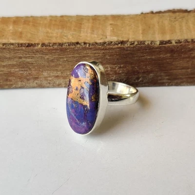 Anillo de piedras preciosas turquesa cobre púrpura plata de ley 925 anillo llamativo PG7601 Foto 1 de 4