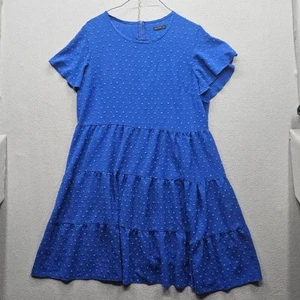 SHEIN Curve Women's Size 2XL Blue Short Sleeve Tiered Ruffle Polka Dot Dress - Picture 1 of 11
