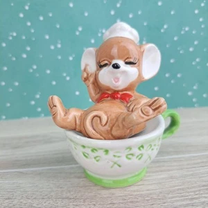 ** Tea Cup Has Chip** Vintage Salt and Pepper Shakers Chef Mouse Norcrest Japan  - Picture 1 of 10