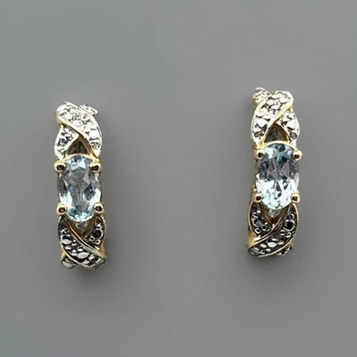 Sterling .925 Vermeil Gold Plated Topaz & Diamond Half Hoop Earrings - Image 1 of 4
