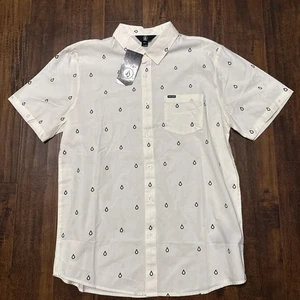 NWT Volcom “Patterson” Short Sleeve Woven Polo Ivory Surfer/Skater Men’s L. A2 - Picture 1 of 7