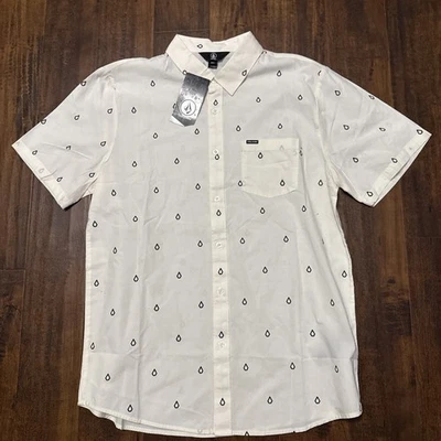 NWT Volcom “Patterson” Short Sleeve Woven Polo Ivory Surfer/Skater Men’s L. A2 - Image 1 of 4