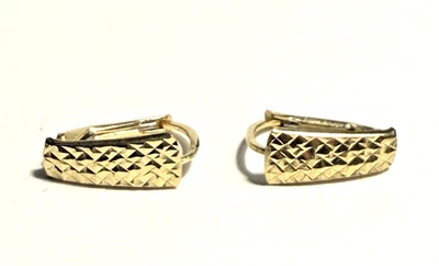 solid 14K Yellow Gold diamond cut Textured Bar Earrings huggie  Lever-back Style - Image 1 of 4