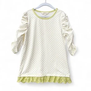 Matilda Jane Girls size 8 Shirt Top Polka Dot Lace Tunic Tee Ivory Lime Green - Picture 1 of 7