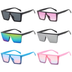 Boys Girls Oversized Square Rainbow Silver Mirrored Lens Fashion Kids Sunglasses - Picture 1 of 13