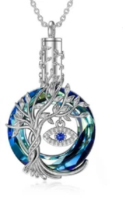 CREMATION URN ASHES TREE LIFE THIRD EYE Pendant 20" 925 Sterling Silver Necklace - Picture 1 of 8