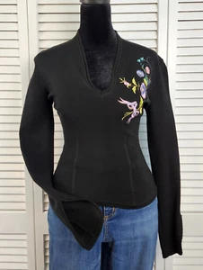 Vintage Wayne Rogers Embroidered Floral Sweater Black Pullover size Small - Picture 1 of 9
