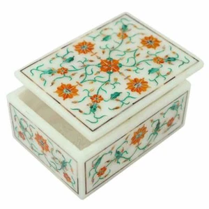 Joyero de mármol piedra semipreciosa cornalina Pietra Dura hecho a mano decoración del hogar - Imagen 1 de 2