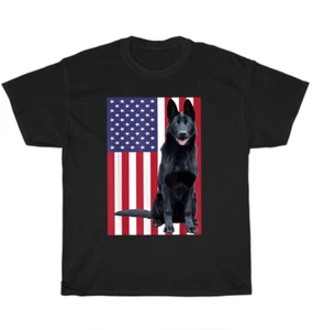 Black German Shepherd Dog USA American Flag Dogs Pet Puppy Animal Lover T-Shirt - Picture 1 of 4
