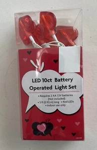 Red Hearts LED Fairy String Lights Battery Operated 3 ft. 10 Hearts Per String - Picture 1 of 3