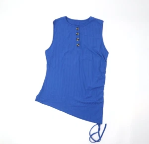 Para mujeres Camisetas sin mangas Cuello redondo Acanalado Tejido Chaleco Abotonado Informal L Azul - Imagen 1 de 15