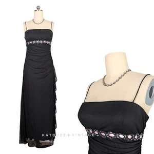 Vintage Betsy Adam Prom Dress Maxi Gown 14 Black Pink Y2K Fariy Goth Ruffle Glam - Picture 1 of 15