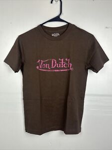 Von Dutch Originals | Short Sleeve Brown Pink T-shirt | Medium 22”L 17”PTP