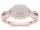 10K Rose Gold 1/4 Ct Round Diamond Halo Engagement Wedding Ring Size 7