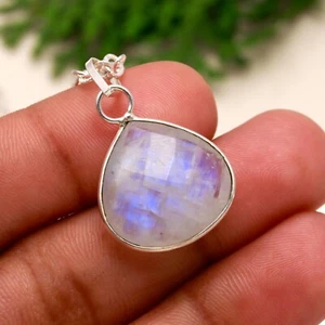 White Rainbow Moonstone 925 Sterling Silver Minimalist Pendant Necklace 18" - Picture 1 of 6