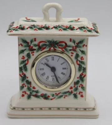 Porcelana 5” Vintage Navidad Acebo Escritorio Cuarzo Reloj Funcionando Foto 1 de 4