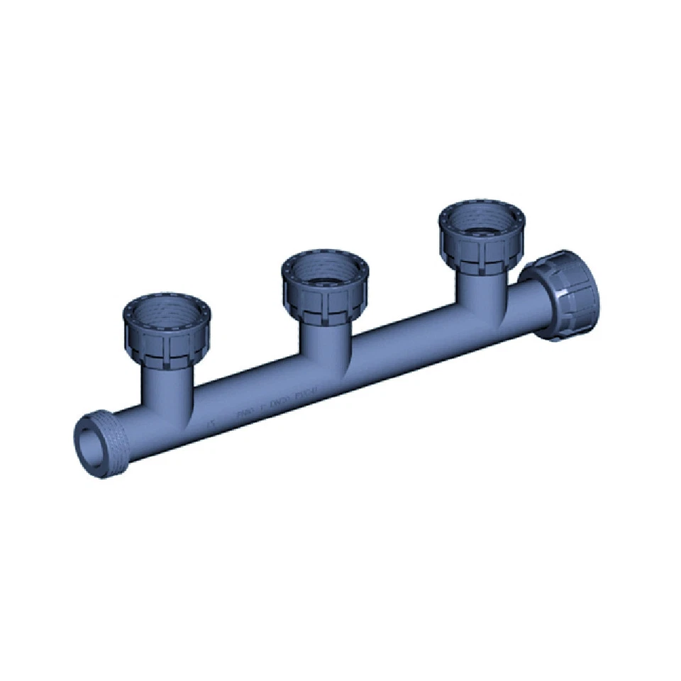 PVC Ausflussverteiler 3 Abgänge 1" PE Rohr Verschraubung Verbinder - Bild 1 von 3