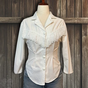 Vintage 90s Western Fringe Coastal Cowgirl Button Up Blouse Size S M USA Made - Afbeelding 1 van 12