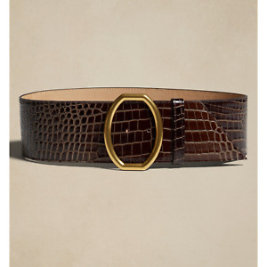 NWT BANANA REPUBLIC Ravello Embossed Leather Belt Brown Gold XS