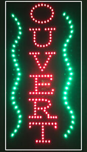 Enseigne lumineuse à LED OUVERT (vertical) Vert/Rouge 60x30x2.5cm