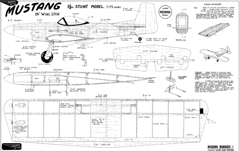 HEARNS HOBBIES MUSTANG CONTROL LINE MODEL PLAN - Image 1 of 1