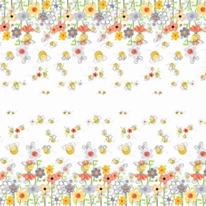 Clothworks Sweet Bees Double Boarder White Fabric by Susybee - Picture 1 of 3