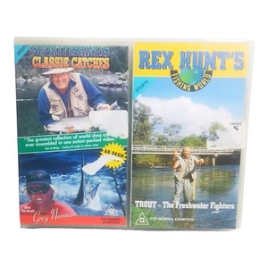 Paquete de cinta VHS de pesca Rex caza pesca mundo trucha y pesca capturas clásicas - Imagen 1 de 10