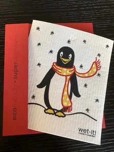 Wet-It Holiday Greetings Card With Gift Swedish Towel~Cloth Penguin - Picture 1 of 3
