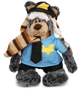 PLUSH POLICE - SUPER SOFT PLUSH WITH CLOTHES - STANDING BLACK BEAR - Picture 1 of 6