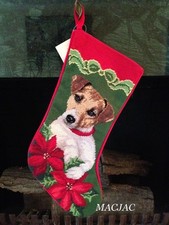 Jack Russell Terrier Dog Needlepoint Christmas Stocking NWT