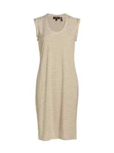 NWT Theory Cuff Scoop in Sandalwood White Stripe Modal Bengal T-Shirt Dress P XS - Picture 1 of 6
