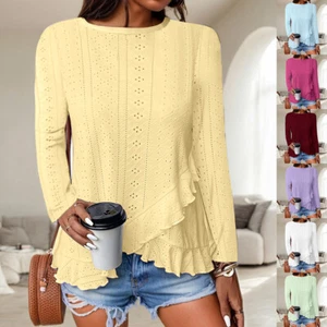 Womens Solid Round Neck Pullover Tops Ladies Irregular Winter Inner Blouses Tees - Picture 1 of 30